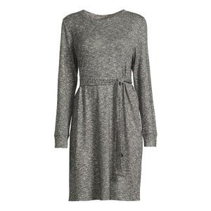 Time and Tru Women's Long Sleeve Belted Hacci Dress, Size 12-14